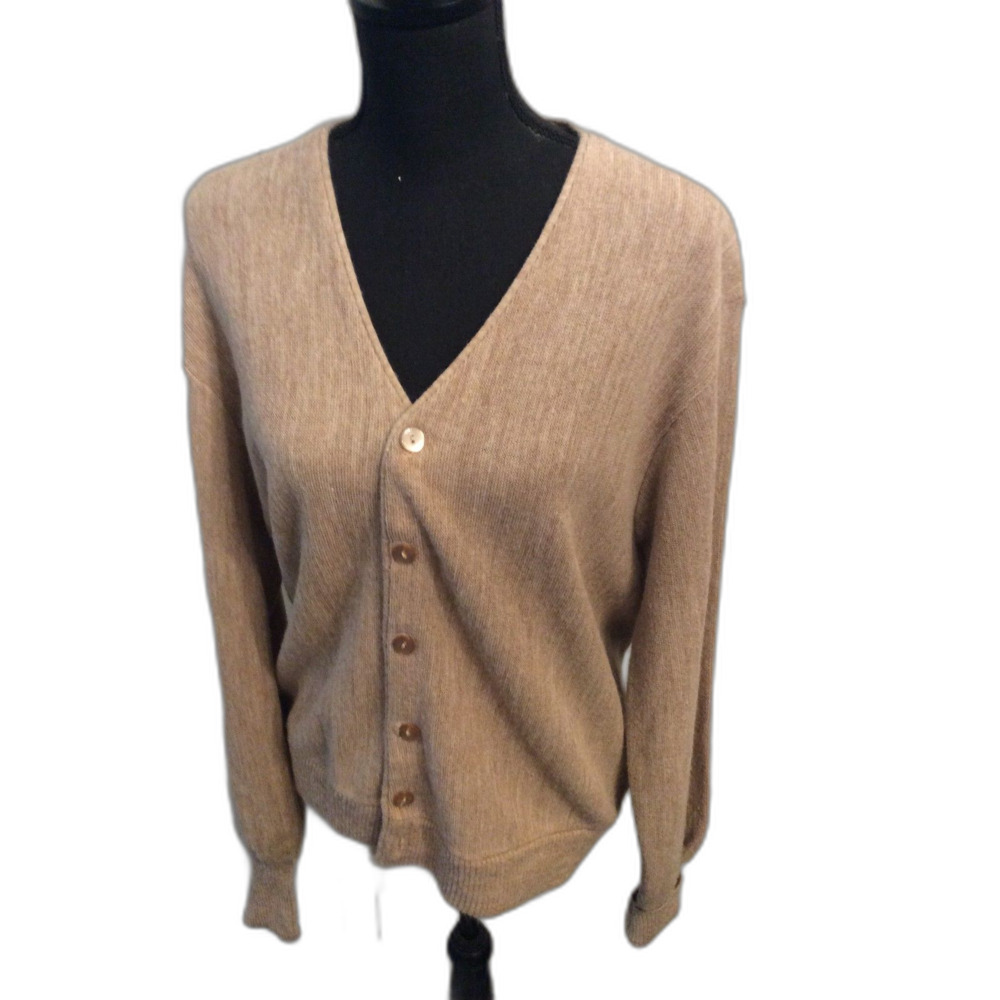 Vintage 70s JC Penney Men's Tan EUC Virgin Orion Acrylic Knit Cardigan Sweater M